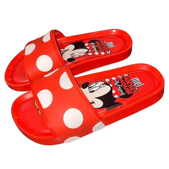 Mini Melissa Red + White Polka Dot Disney Minnie Mouse Scented Sandal Slides 12 - Picture 3 of 8